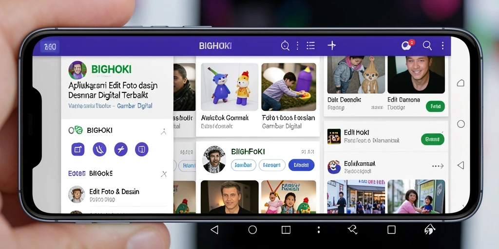 Screenshot antarmuka BIGHOKI menunjukkan alat editing gambar digital yang kaya fitur.