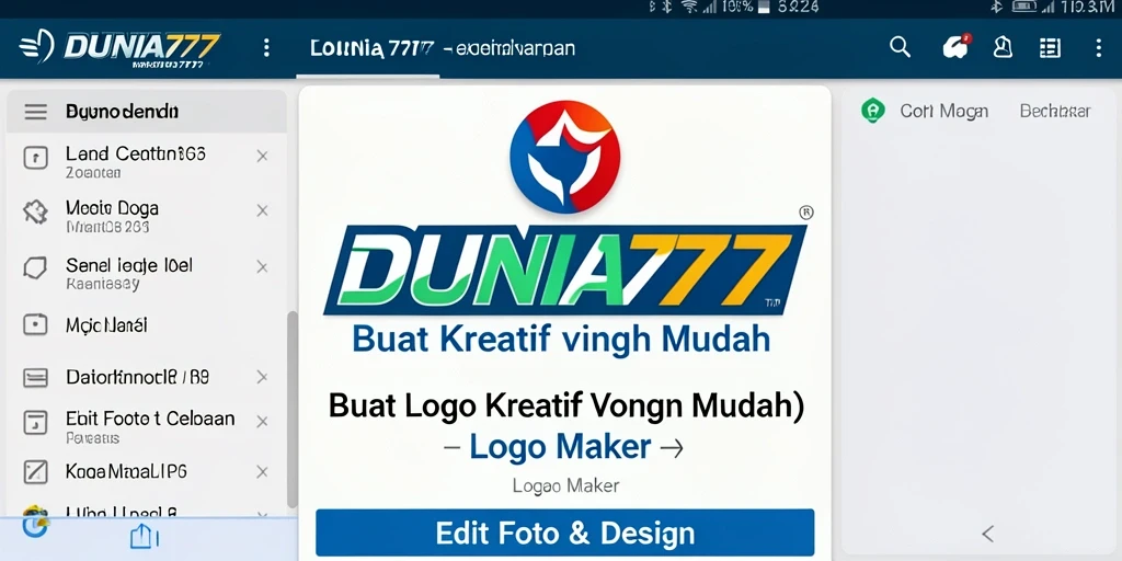 Tampilan antarmuka aplikasi DUNIA777 yang memudahkan pembuatan logo.