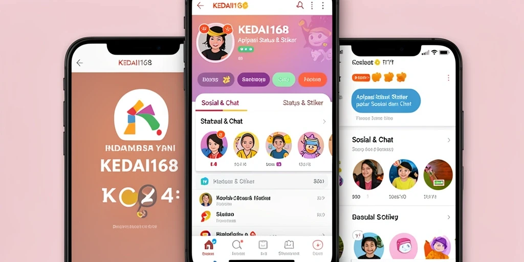Screenshot antarmuka KEDAI168 menampilkan variasi stiker dan status.