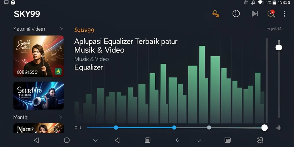 Antarmuka aplikasi <strong>SKY99</strong> dengan fitur Equalizer yang menarik.